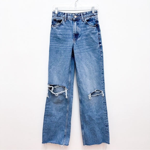 Zara High Waist Wide Leg Distressed Jeans - Picture 2 of 9